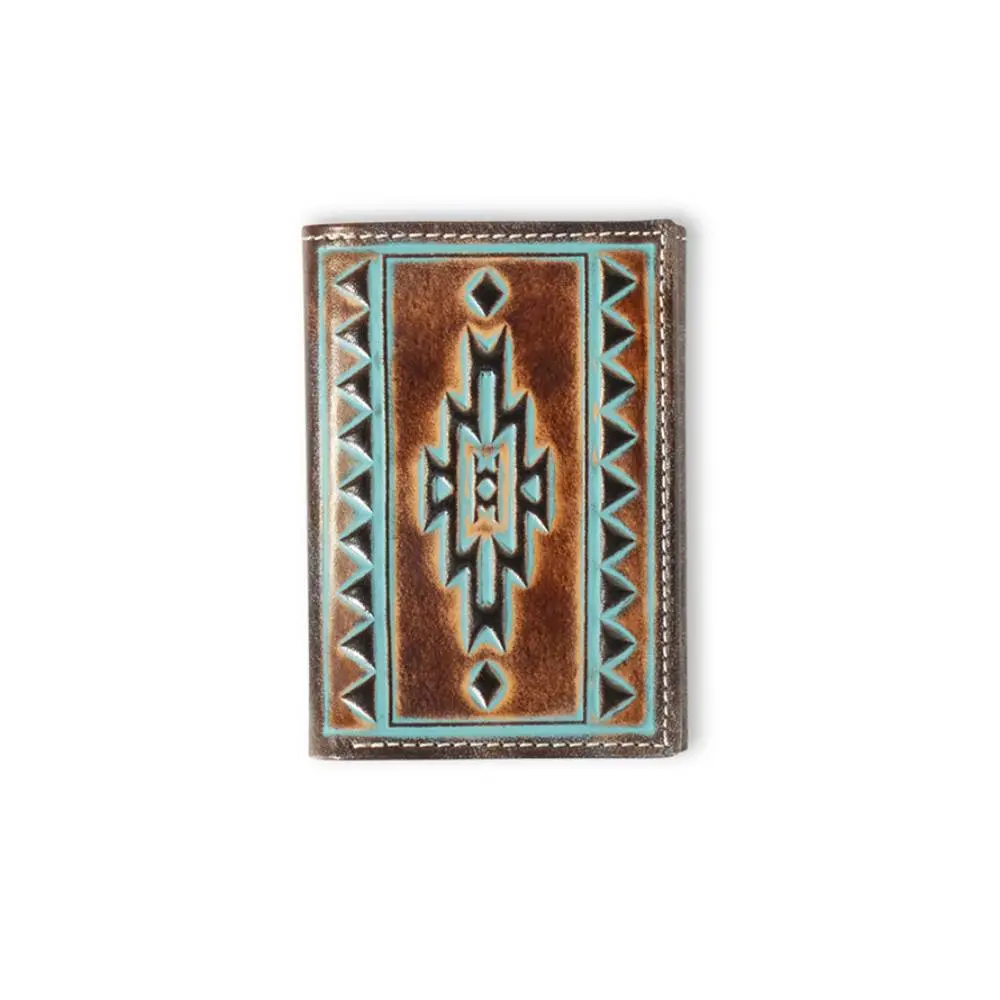 Ariat Turquoise Outline Southwest Trifold Wallet 1