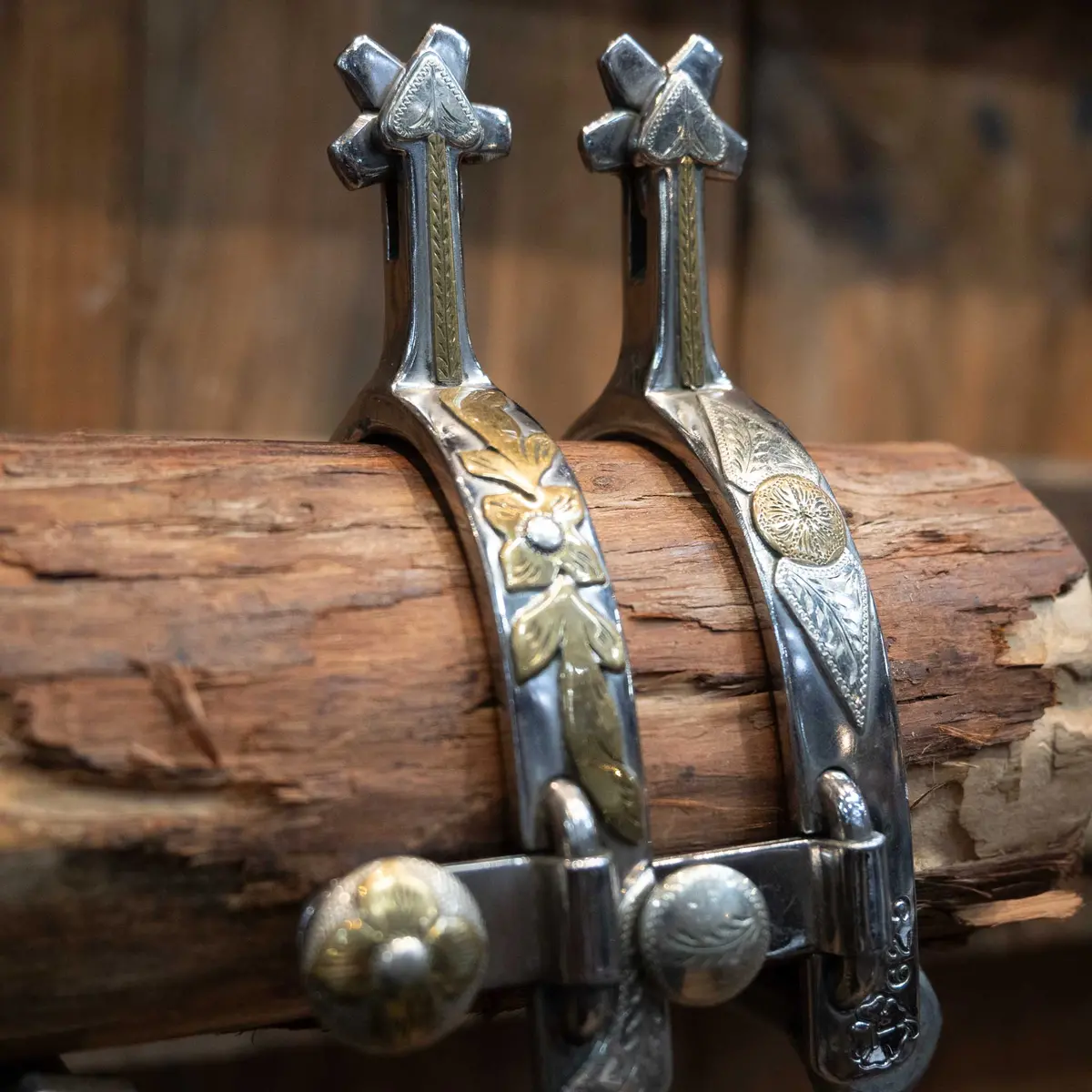 #625 Ron Tollison's Mounted Brass Arrow & Hearts Spurs 1