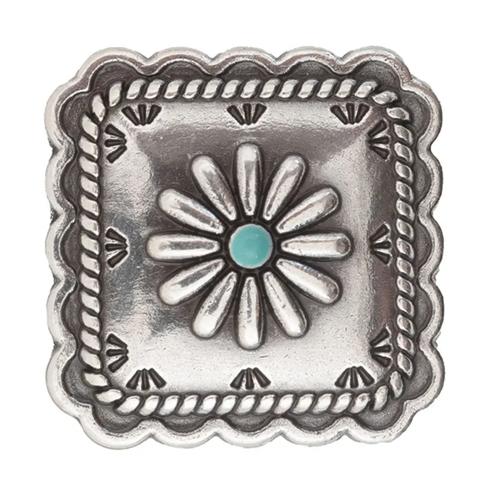 Antique Turquoise Square Rope Edge Concho 1