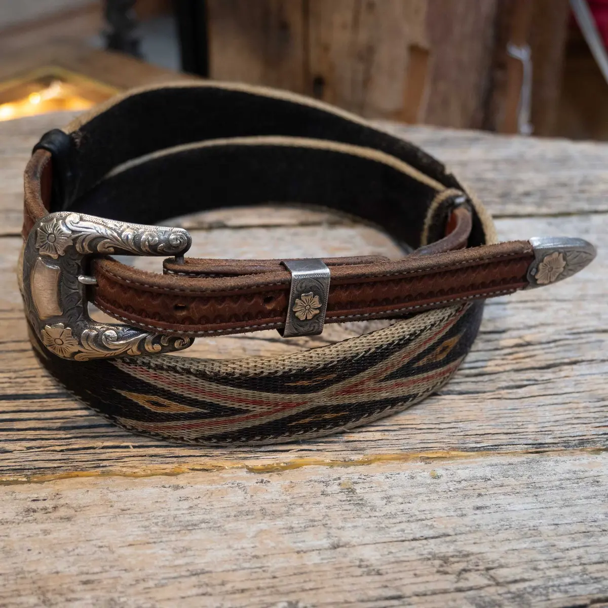 37" Horse Hair Belt W/10K Gold & Silver Souloges Buckle 1