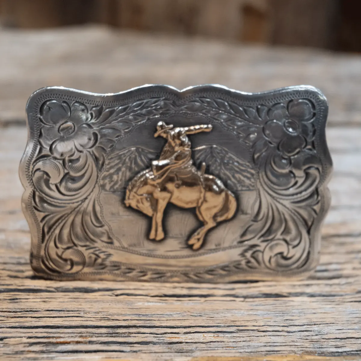 Rowell Saddle Co. 1960'S Mountain Scene Belt Buckle 1