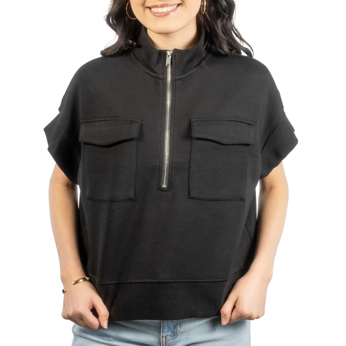 Dua Signature Half Zip Black Top 1