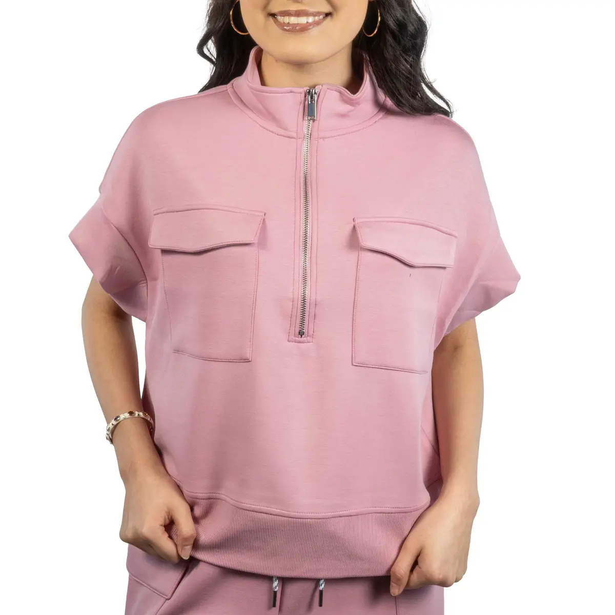 Dua Signature Half Zip Petal Pink Top 1