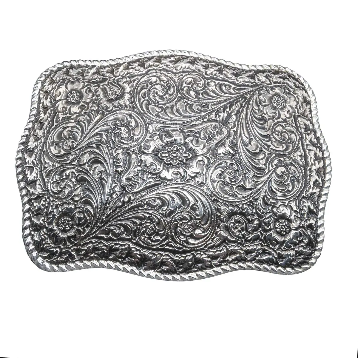 Crumrine Rectangle Rope Edge Floral Scroll Buckle 1