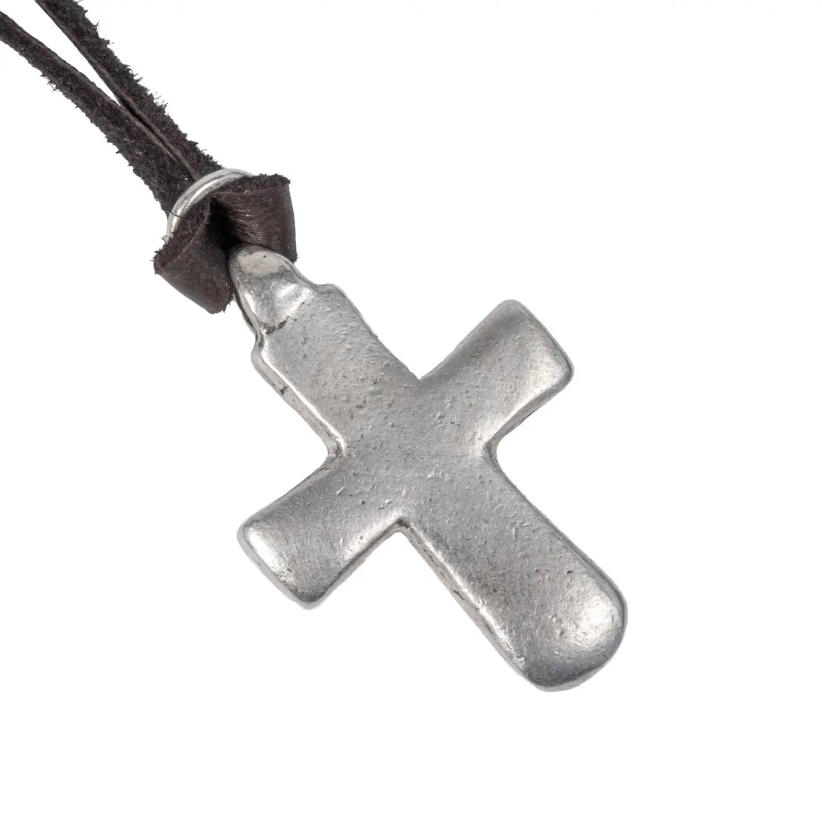 Peyote Bird Silver Cross On Leather Necklace 1