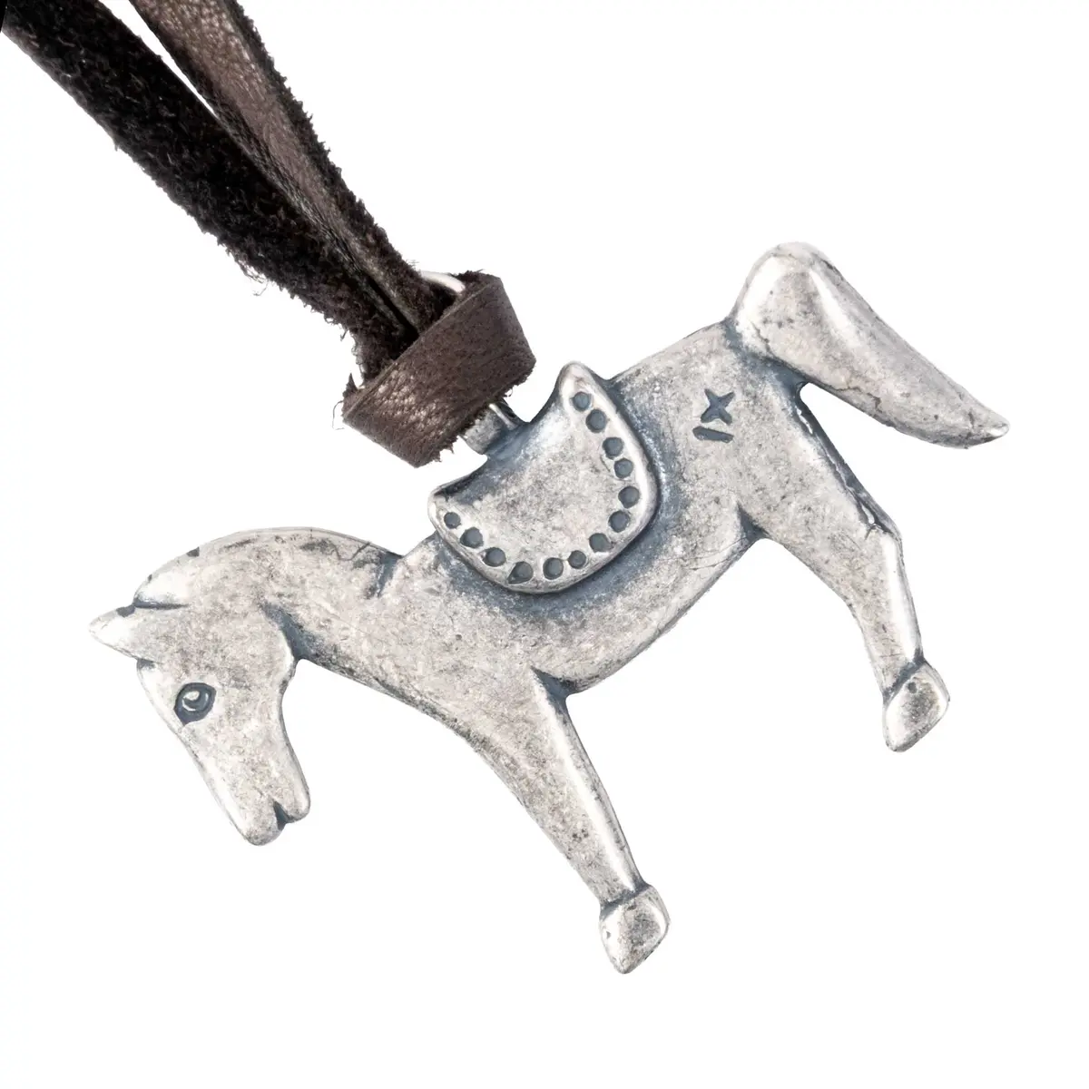 Peyote Bird Silver Horse On Leather Necklace 1