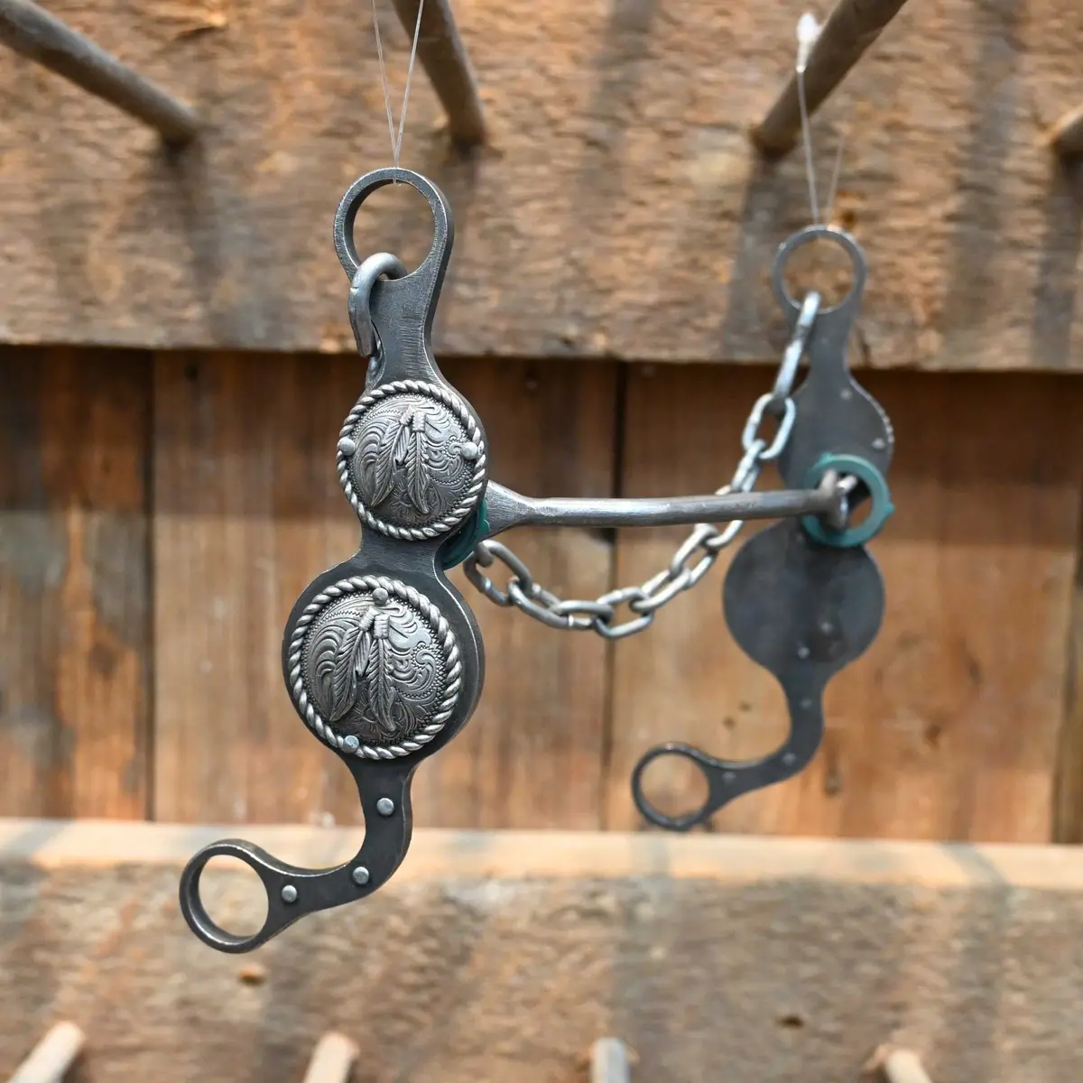 Paul Petska Mullen Bit W/ Silver Feather Conchos 1