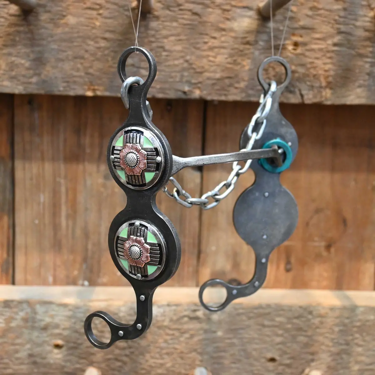Paul Petska Square Mullen Bit W/ Turquoise Conchos 1