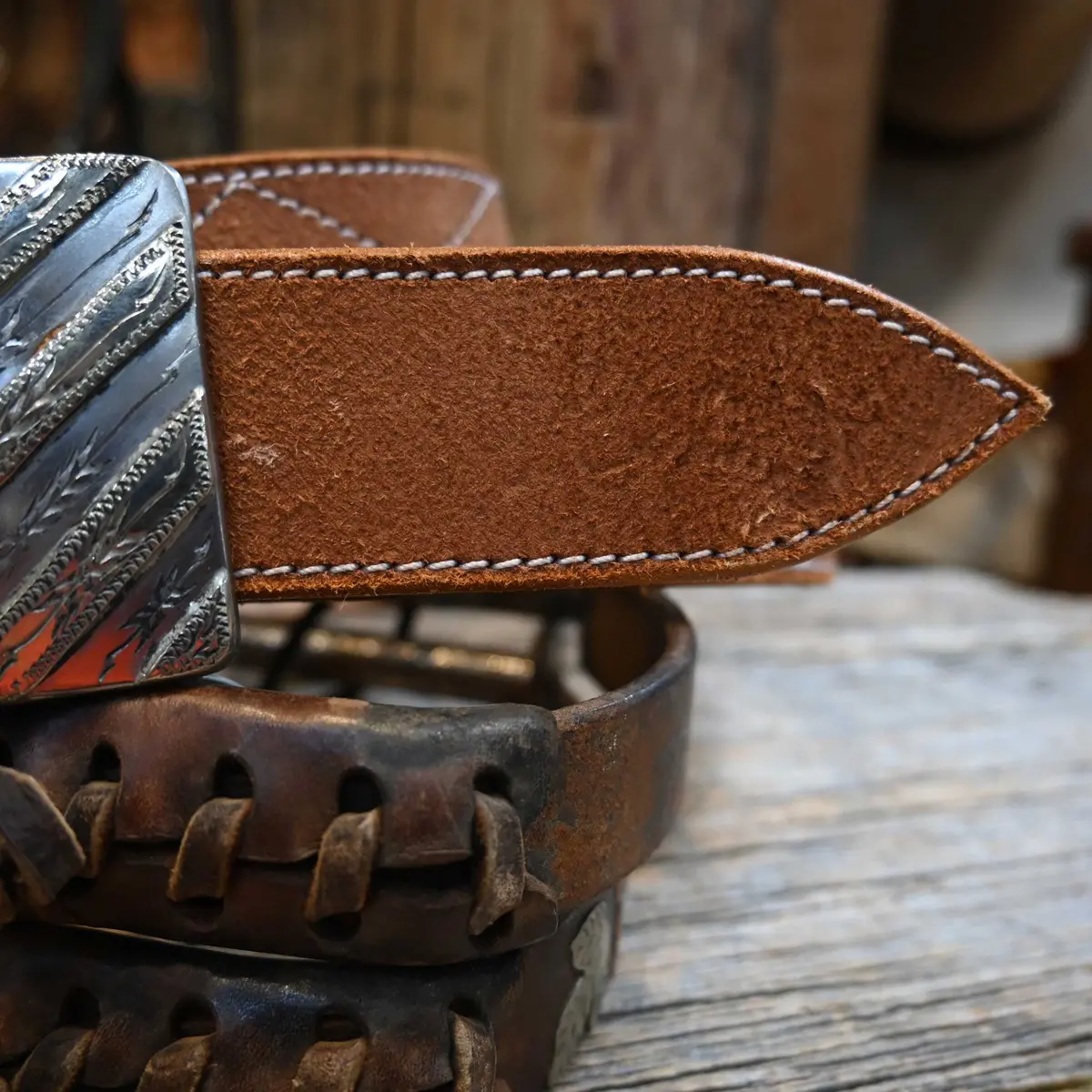 Adam Lahey Brown Diamond Stitch Belt 2