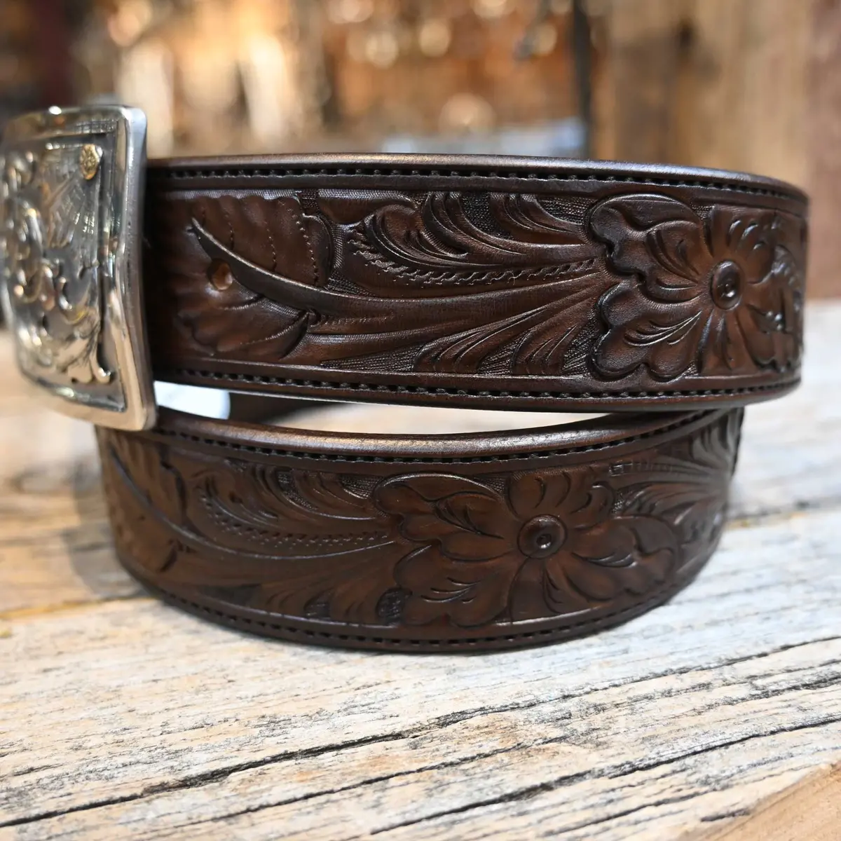 Handmade Casey Tew 36" Hickory Brown Fully Tooled Belt 1