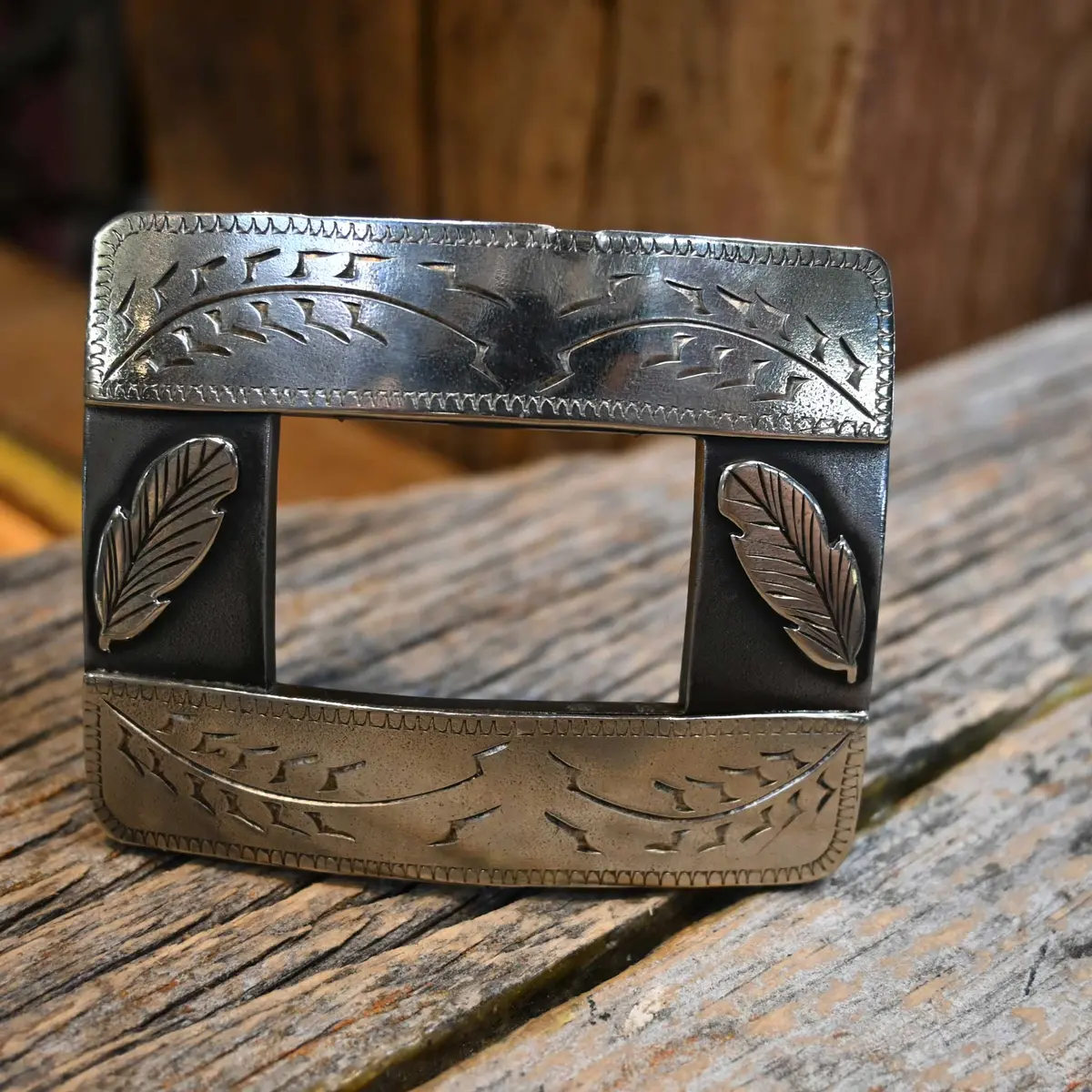 Turtle Jones Silver Engraved W/Leaf Motif Belt Buckle 1