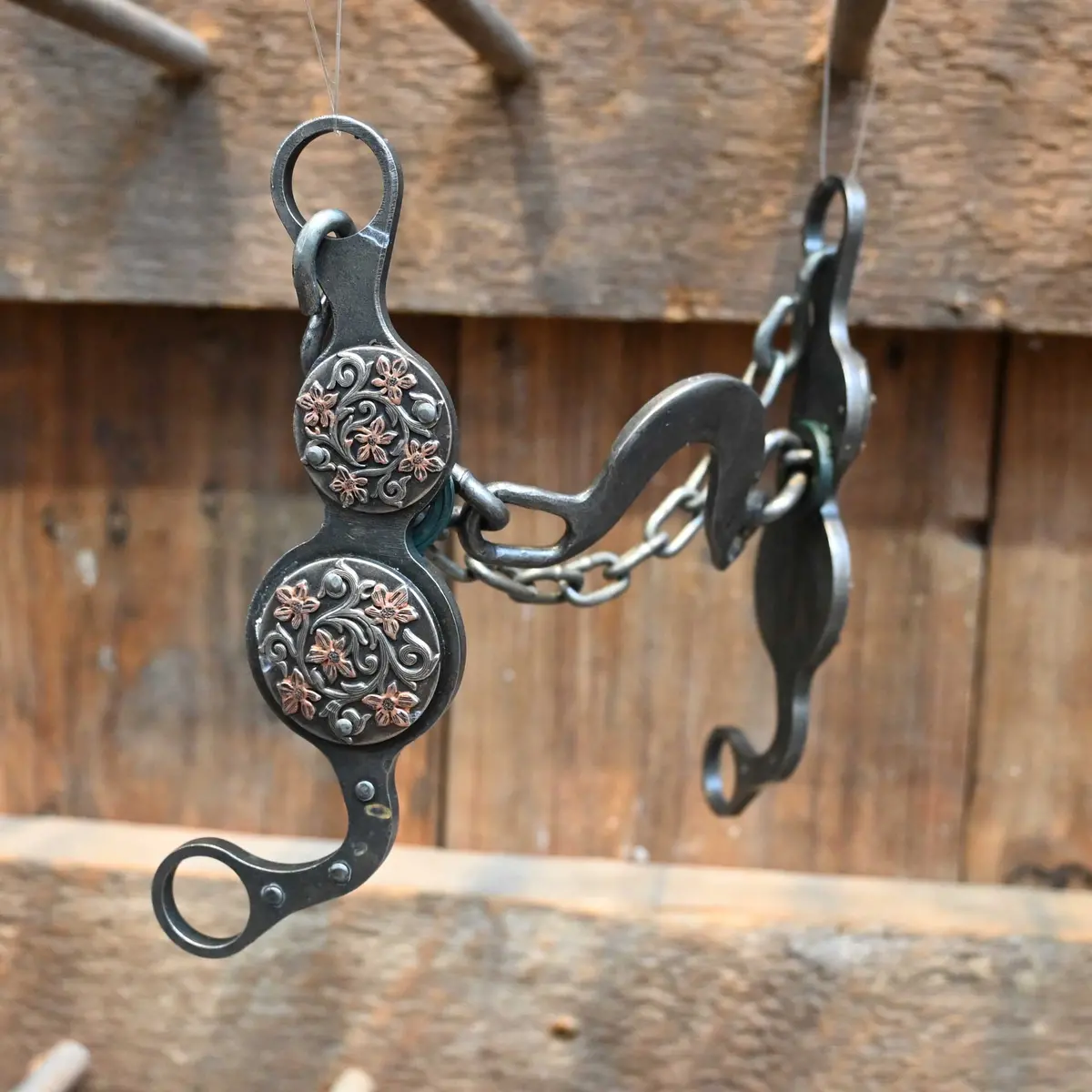 Paul Petska Washer Ported Chain Bit W/Floral Copper Conchos 1