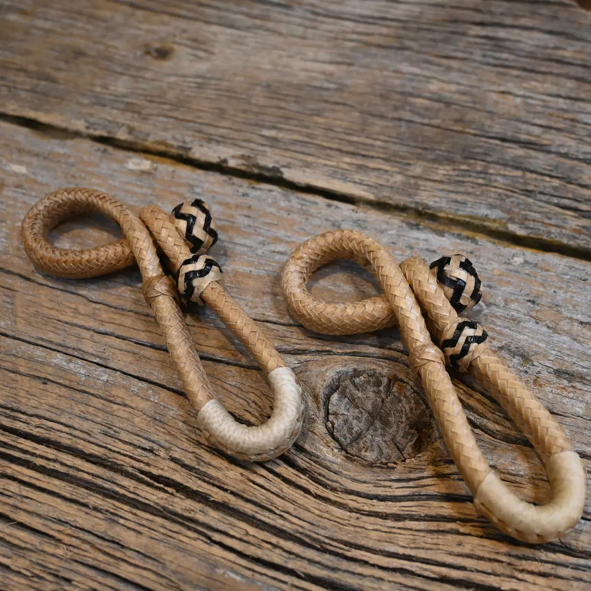 Beige W/ Black Accents Rawhide Rein Connectors 1