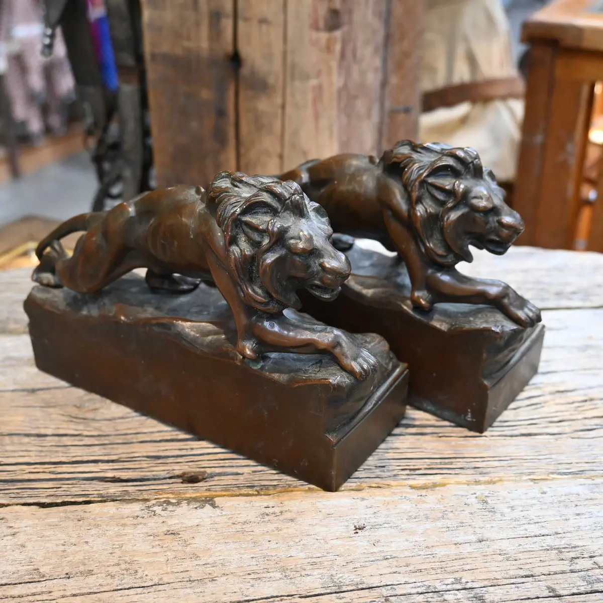 1920'S Vintage Bronze Jennings Brothers Lion Bookends 1