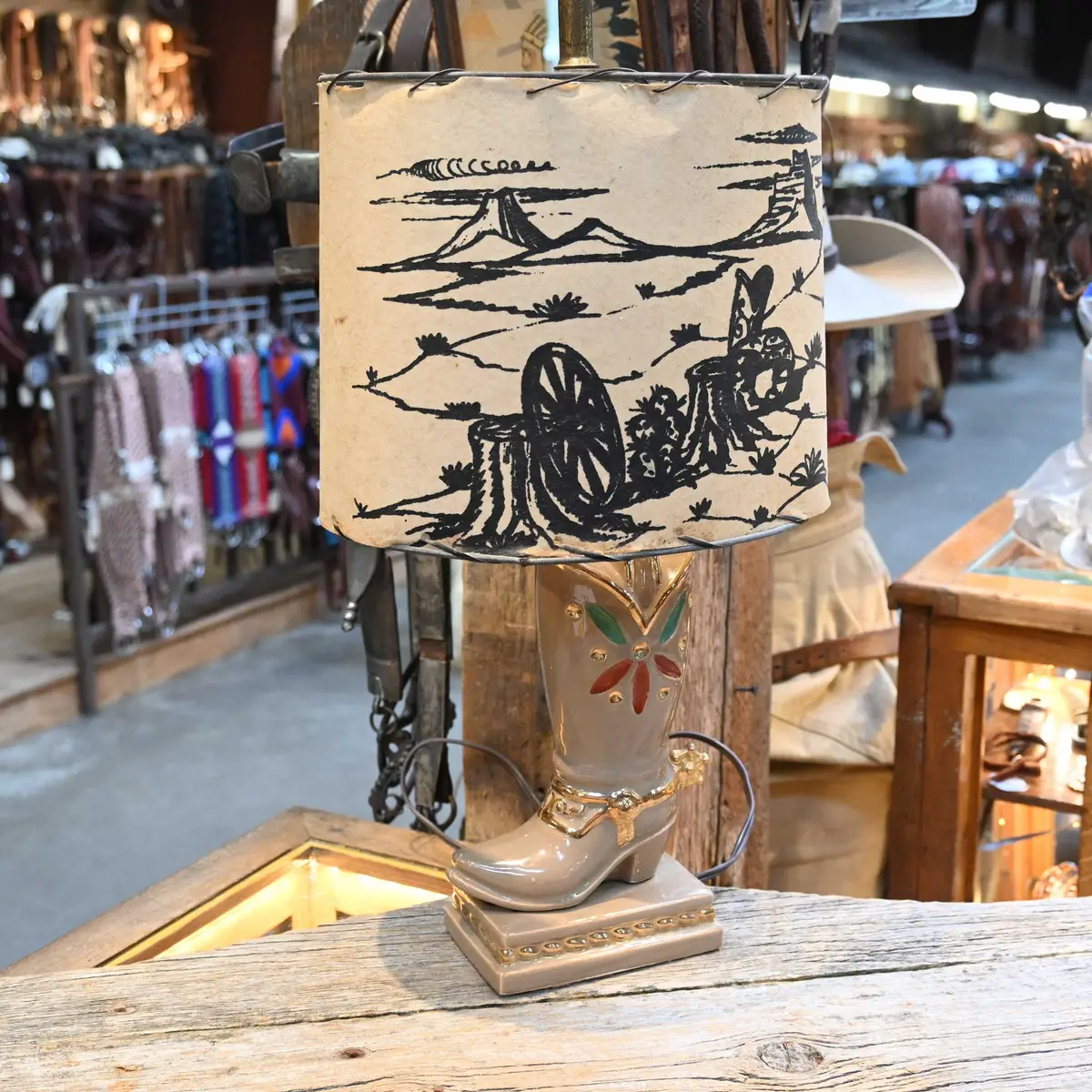 Vintage Copper Western Boot Lamp W/Shade In Great Condition 1