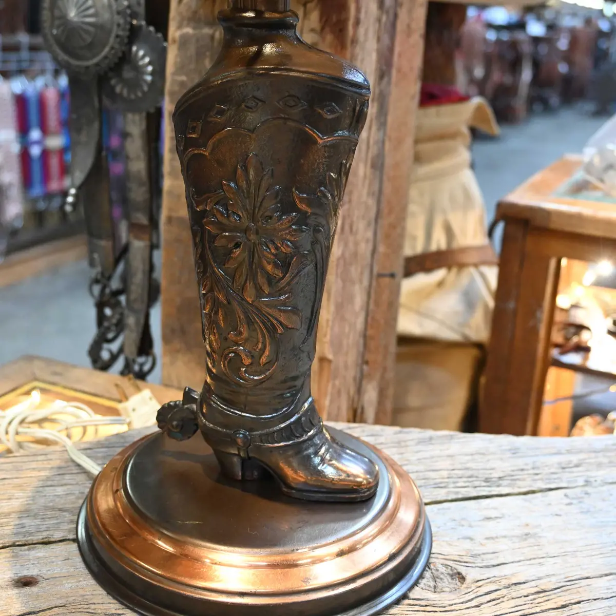 Vintage Copper Western Boot Lamp W/Shade 2