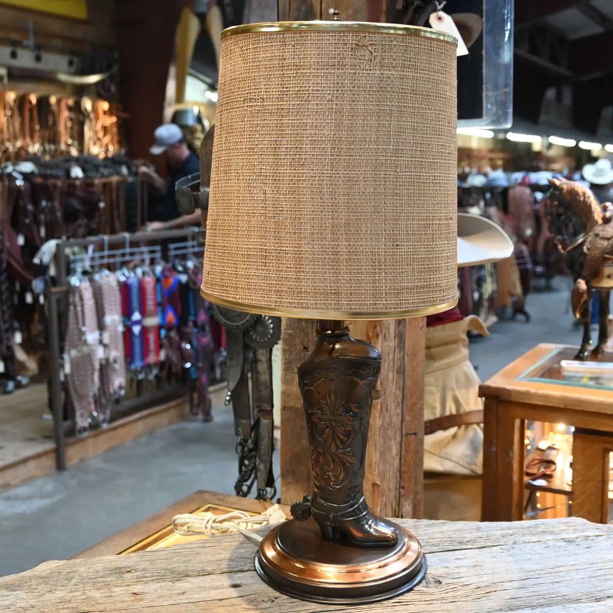 Vintage Copper Western Boot Lamp W/Shade 1