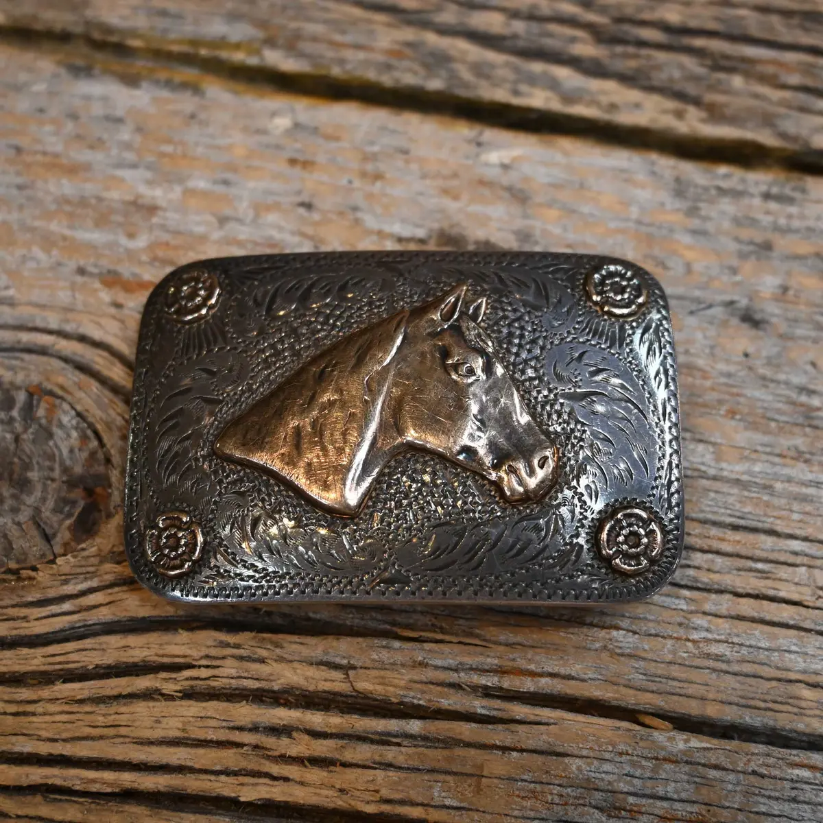 Vintage Ss & 10K Gold Renalde Denver Colo Belt Buckle 1