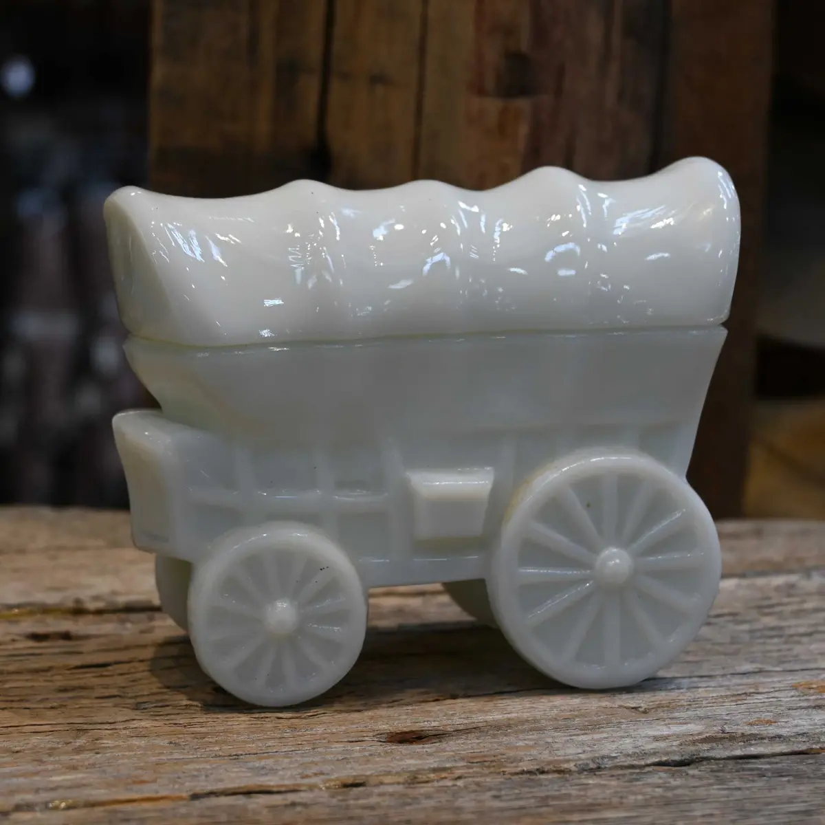 Vintage Milk Glass Covered Wagon 1