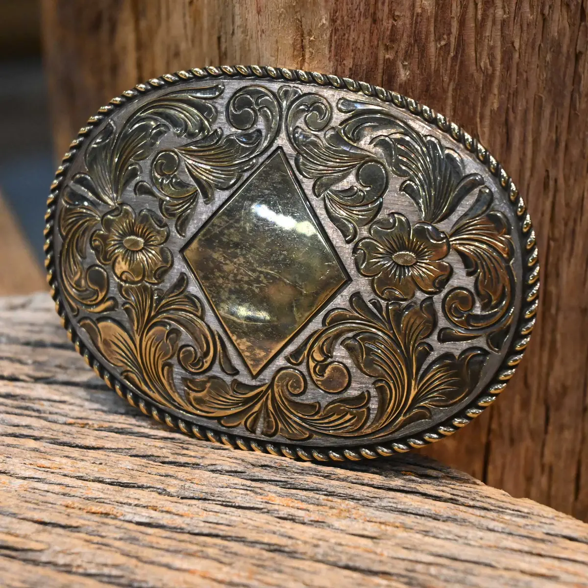 Vintage San Carlos Sterling Silver & 22K Gold Belt Buckle 1