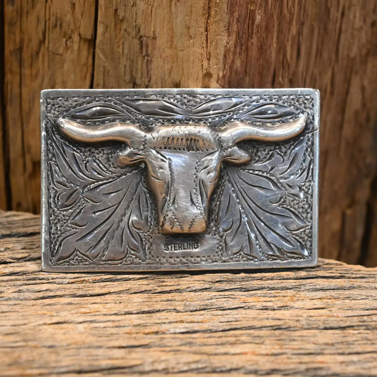 Vintage Sterling Silver Steer Head Belt Buckle 1