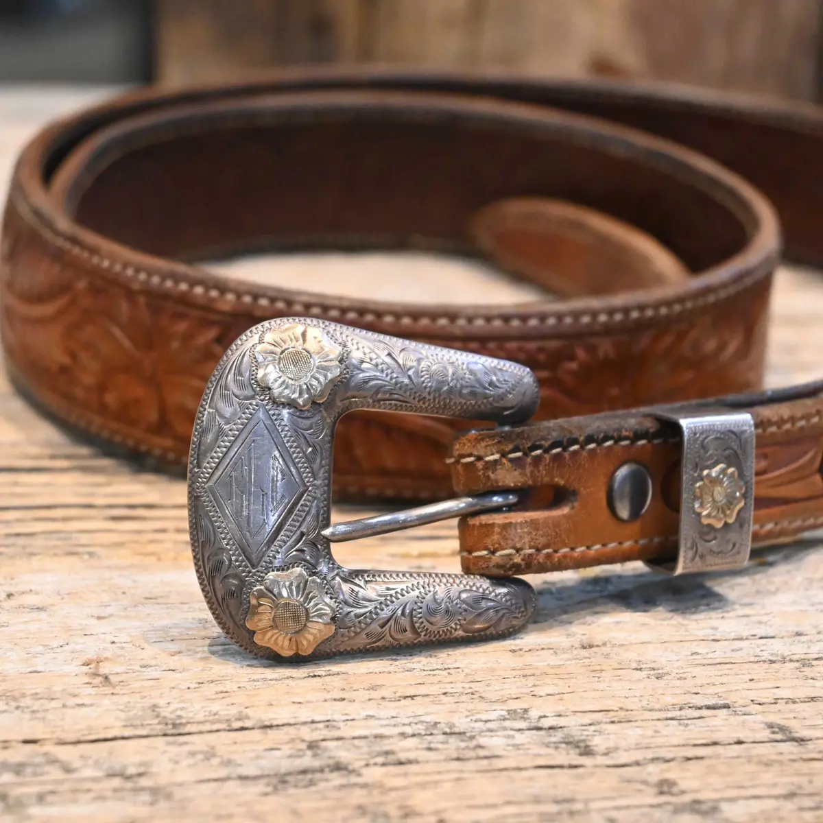 Size 34" Bohlin Belt W/Soul Ages Sterling Silver & 10K Gold Buckle 1