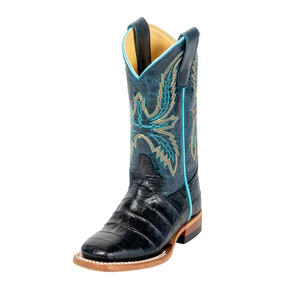 Macie Bean Girl's Cowgirl Black Caiman Belly Print Boot 1