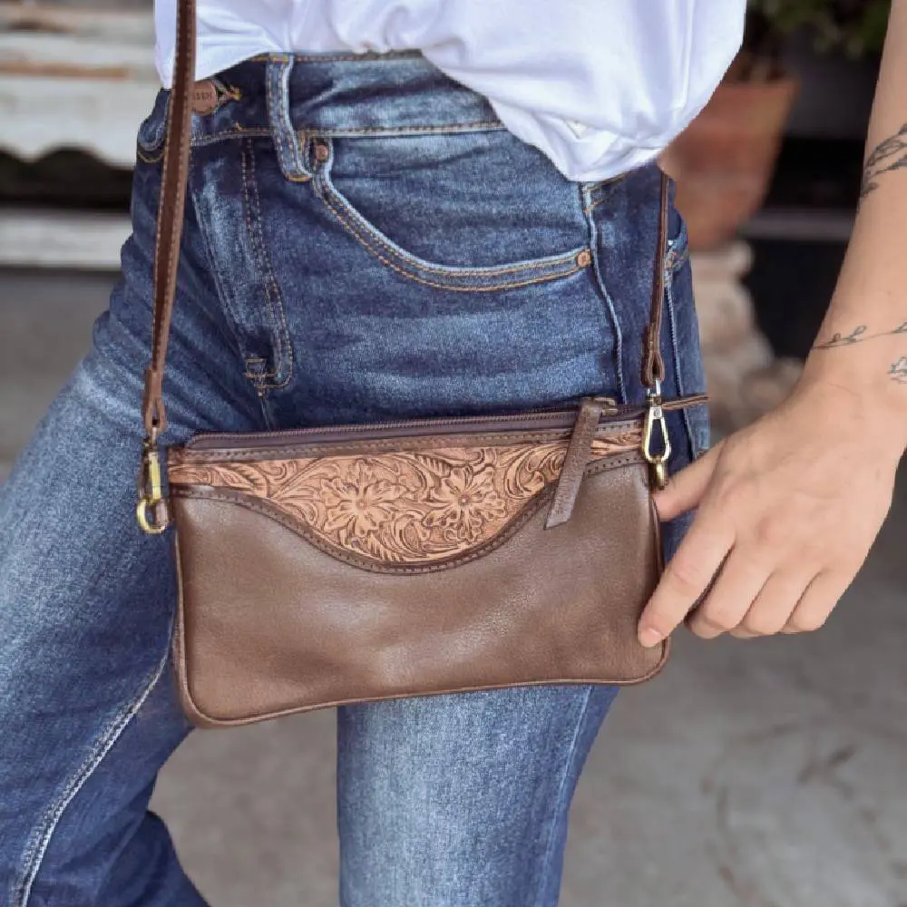 Scout Leather Co. Ellie Tooled Crossbody - Brown - Final Sale* 1