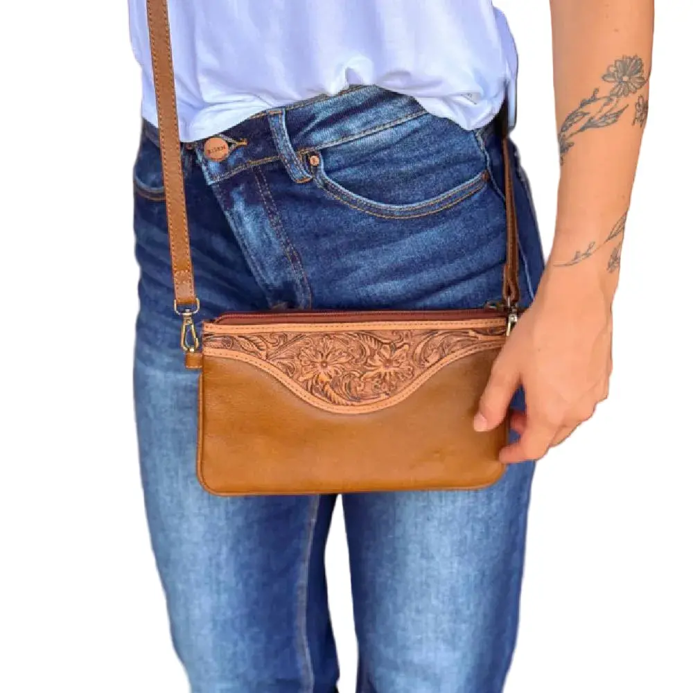 Scout Leather Co. Ellie Tooled Crossbody - Tan 1