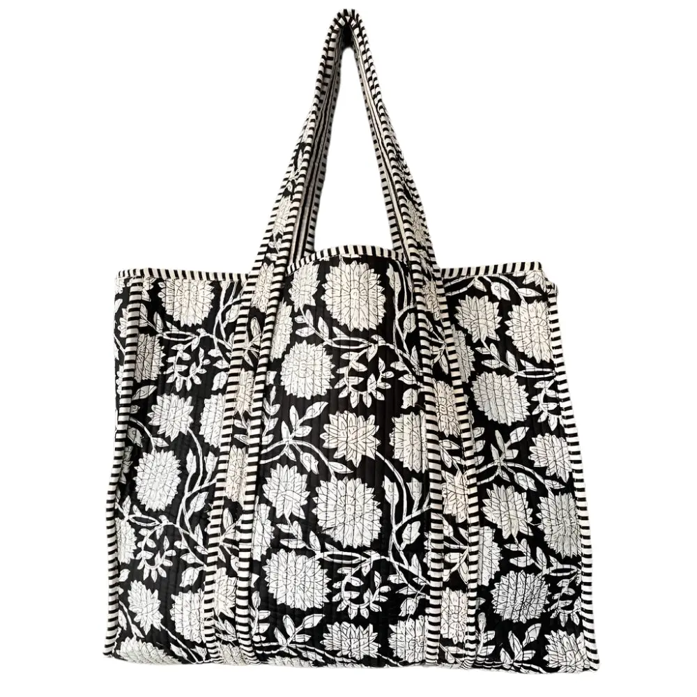 Reversible Daily Tote - Black/White Floral 1