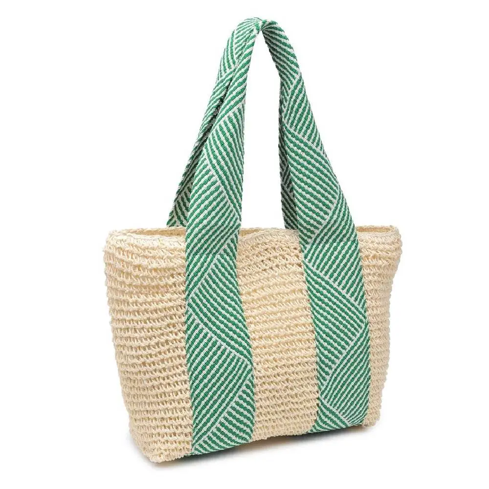 Lorena Straw Beach Tote - Green 1