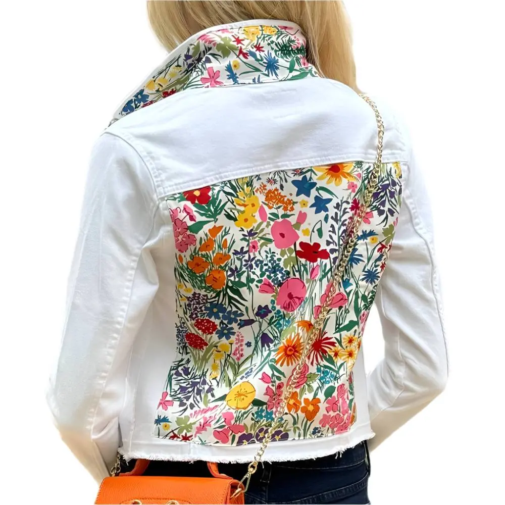 Stacy Bradley White Denim Field Of Flowers Jacket 1