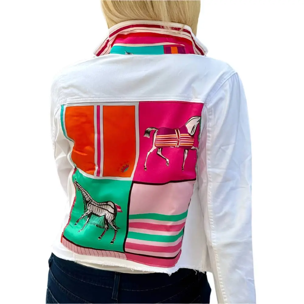 Stacy Bradley White Denim Pink/Teal Horse Jacket 1