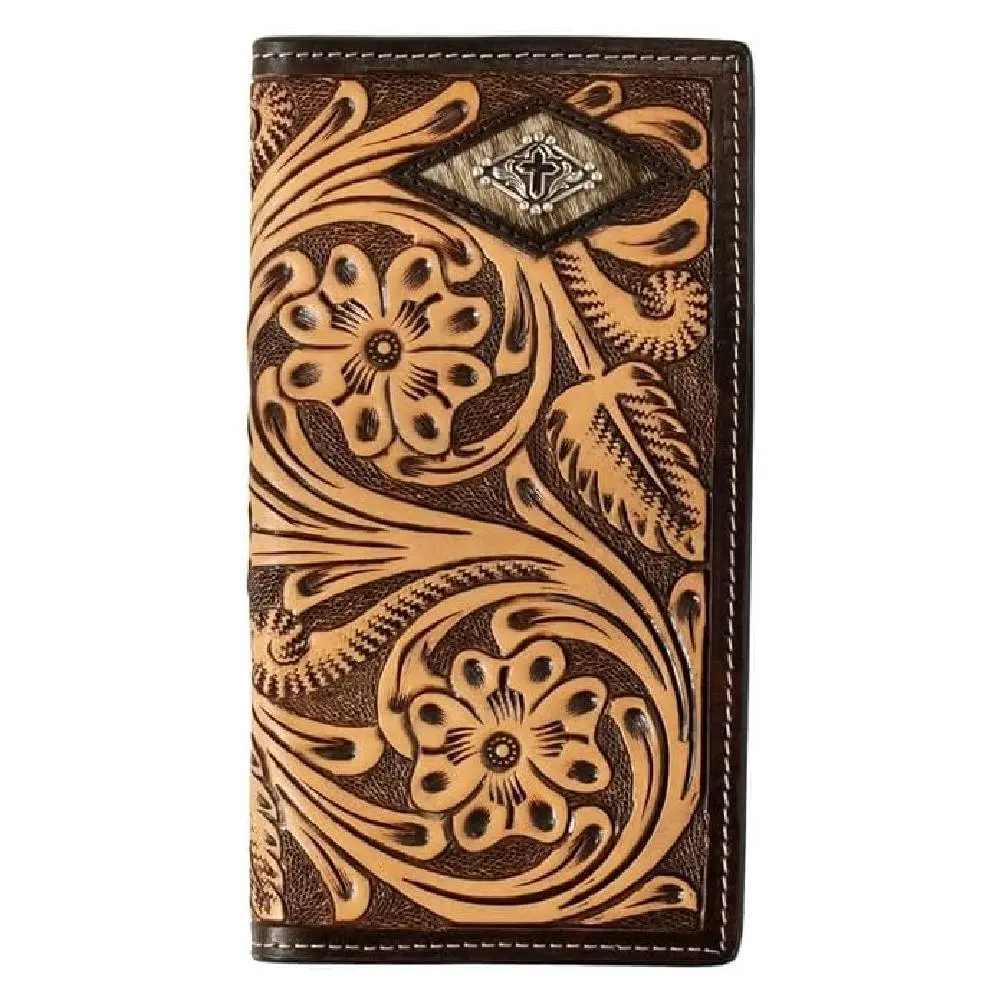3D Tooled Floral Diamond Calf Hair Rodeo Wallet 1