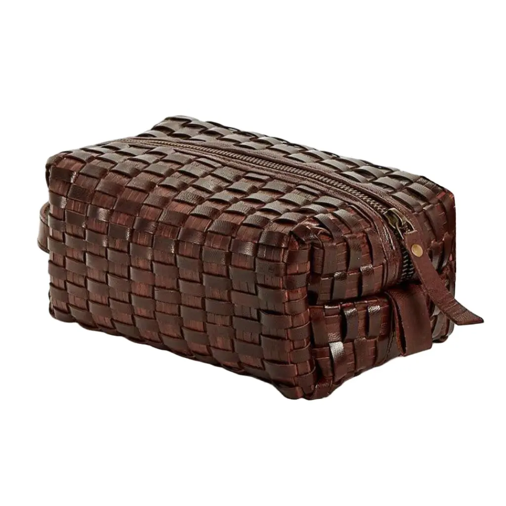 Woven Leather Dopp Kit - Chocolate 1