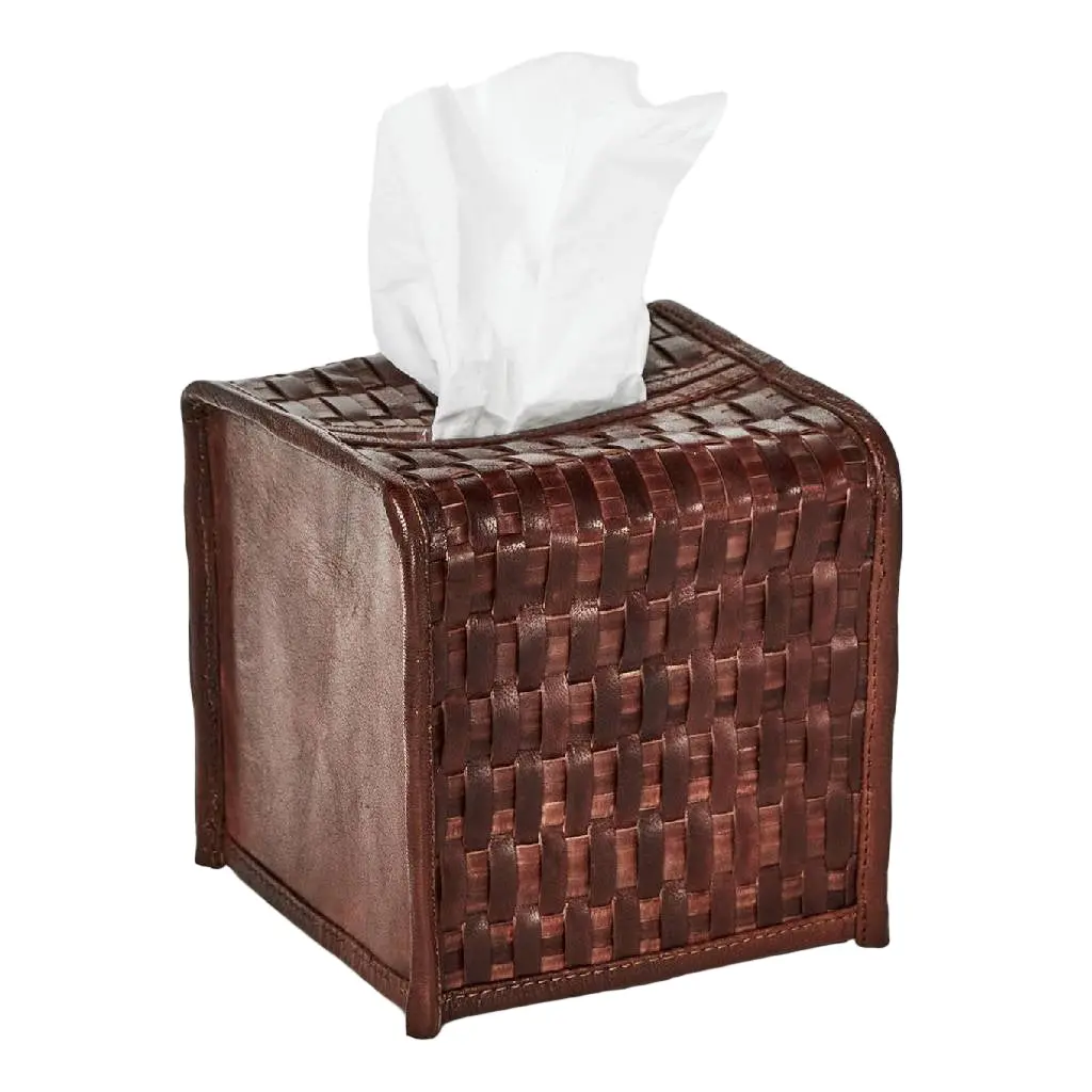 Chestnut Leather Tissue Box Cover 1