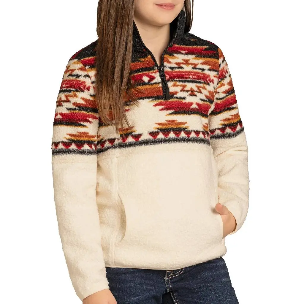 Panhandle Slim Girl's Aztec Border Berber Pullover - Final Sale 1