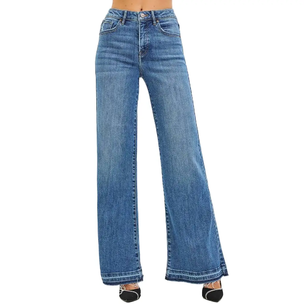 Risen High Rise Wide Leg Released Hem Jean 1