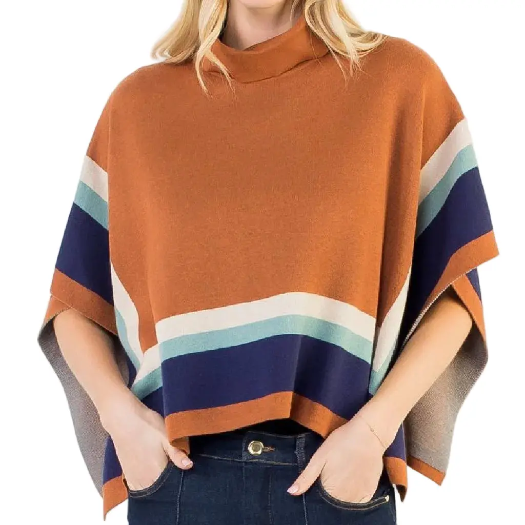 Camel Colorblocked Poncho 1