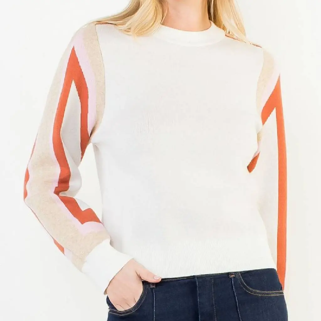 Cream Colorblocked Sweater 1