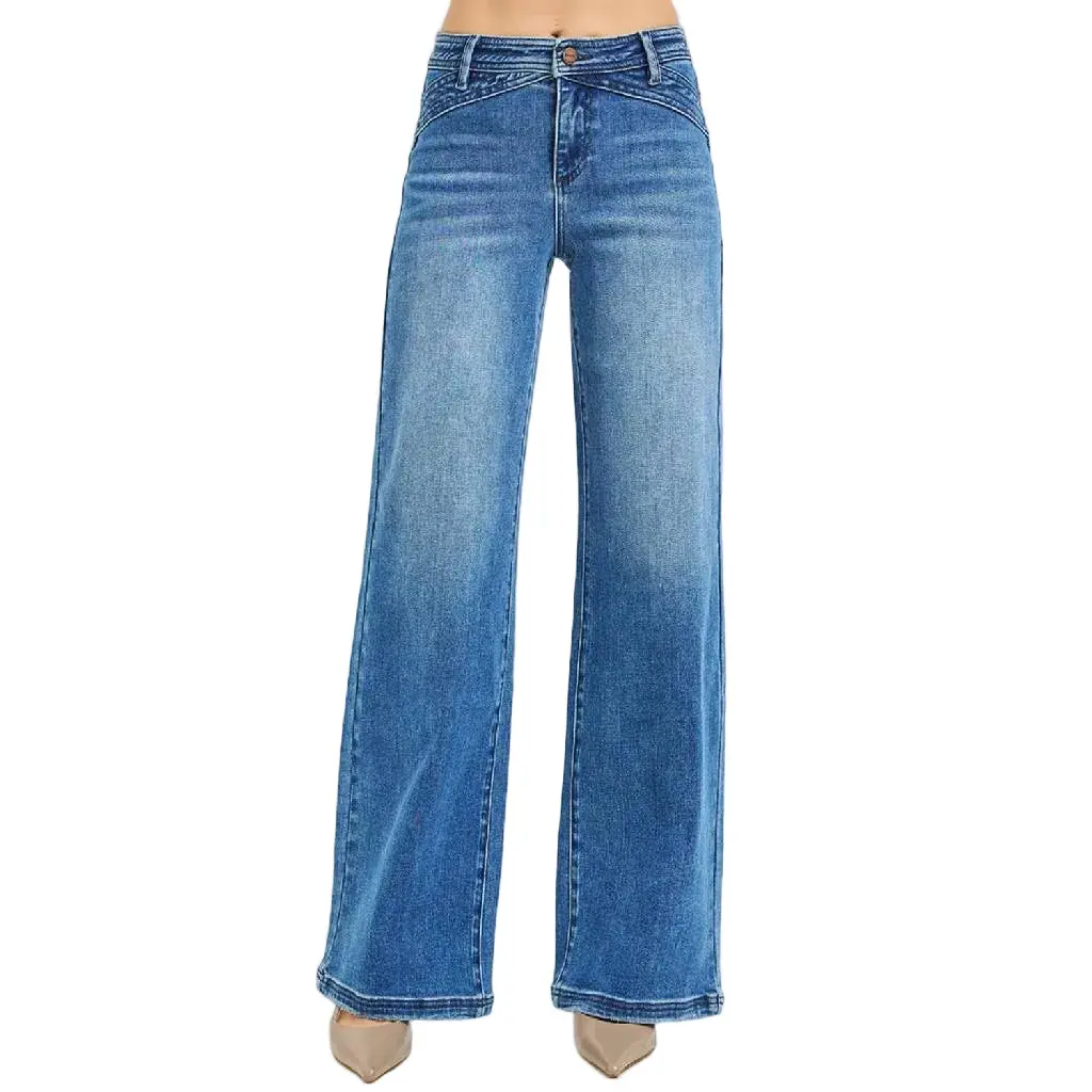 Risen High Rise Wide Leg Waist Detail Jean 1