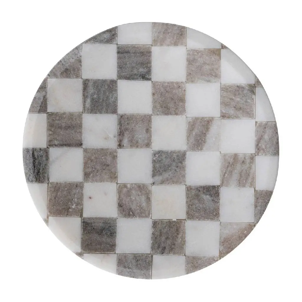 8" Marble Buff Checkered Serving Tray 1
