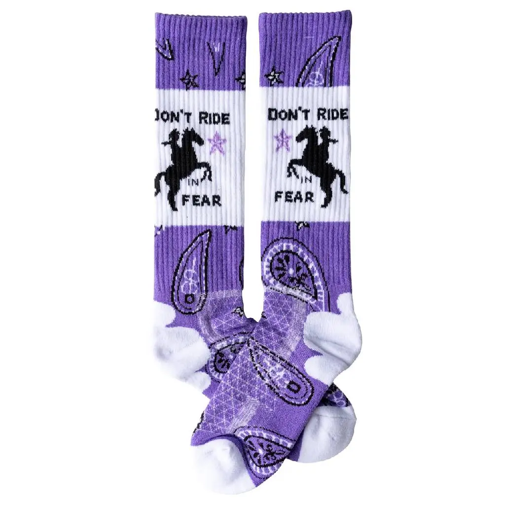 Lucky Chuck Don't Ride In Fear Lavender Performance Crew Socks 1