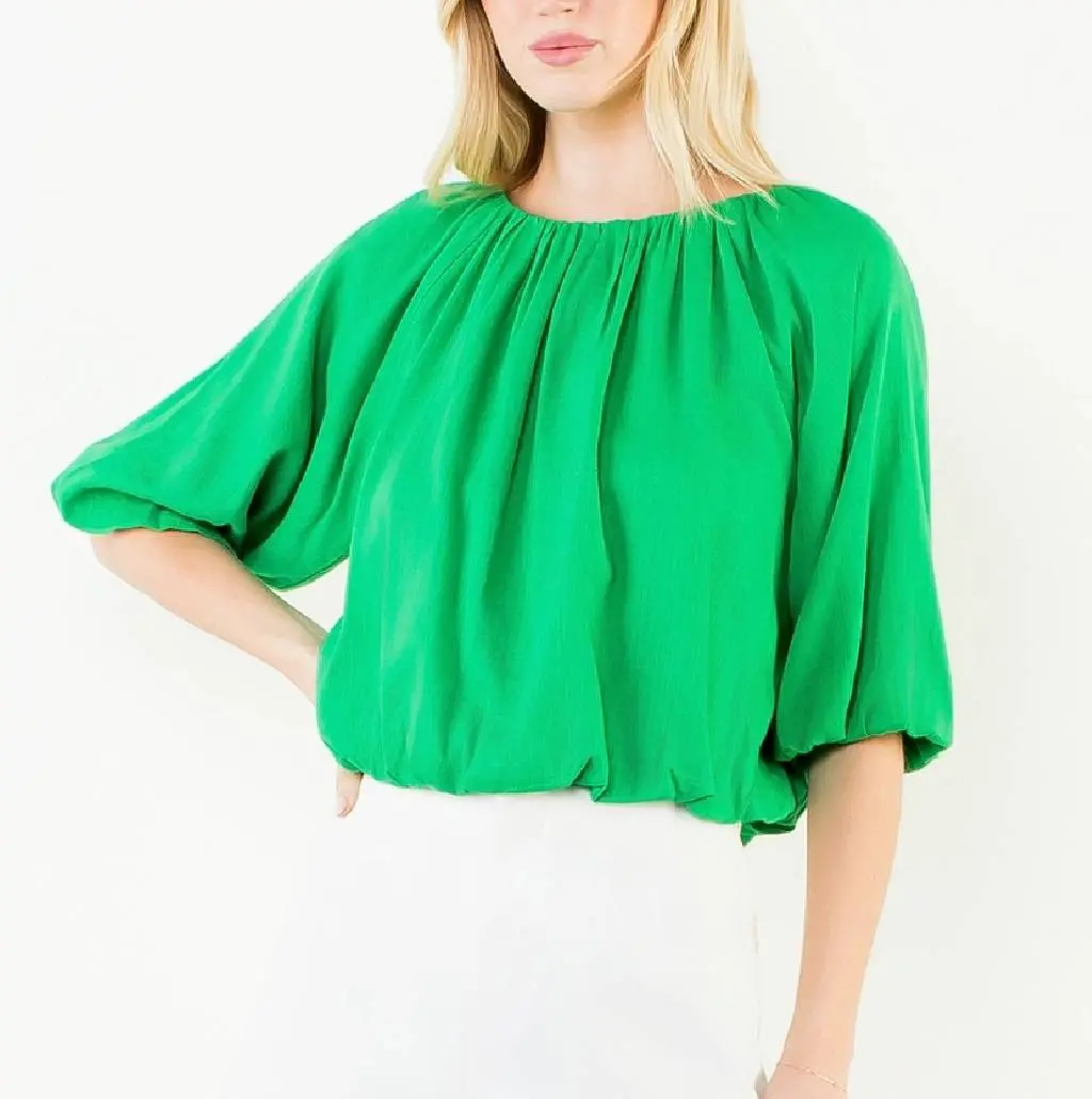 Gathered Neck Green Top 1