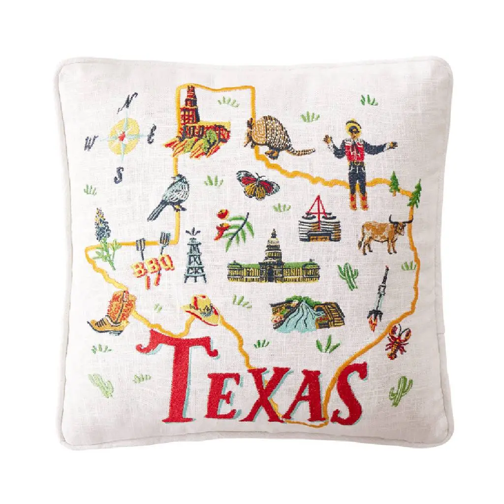Texas Embroidered Pillow 1