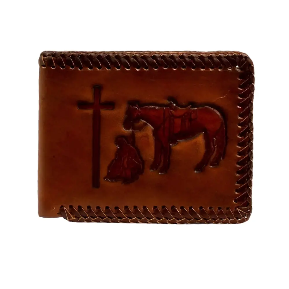 Nocona Braided Edge Praying Cowboy Bifold Wallet 1