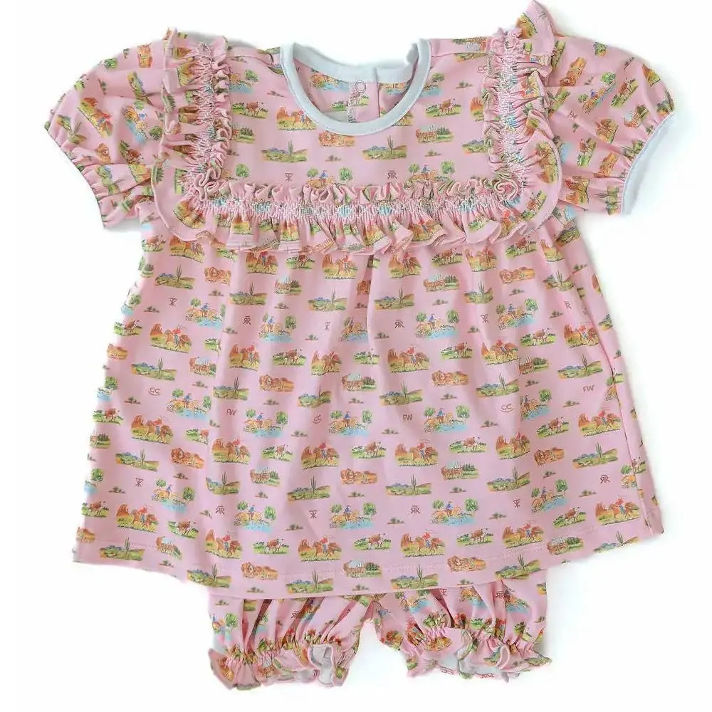 *Ruth And Ralph Pink Cowgirl Toile Pima Mary Bloomer Set - Final Sale - 3T 1