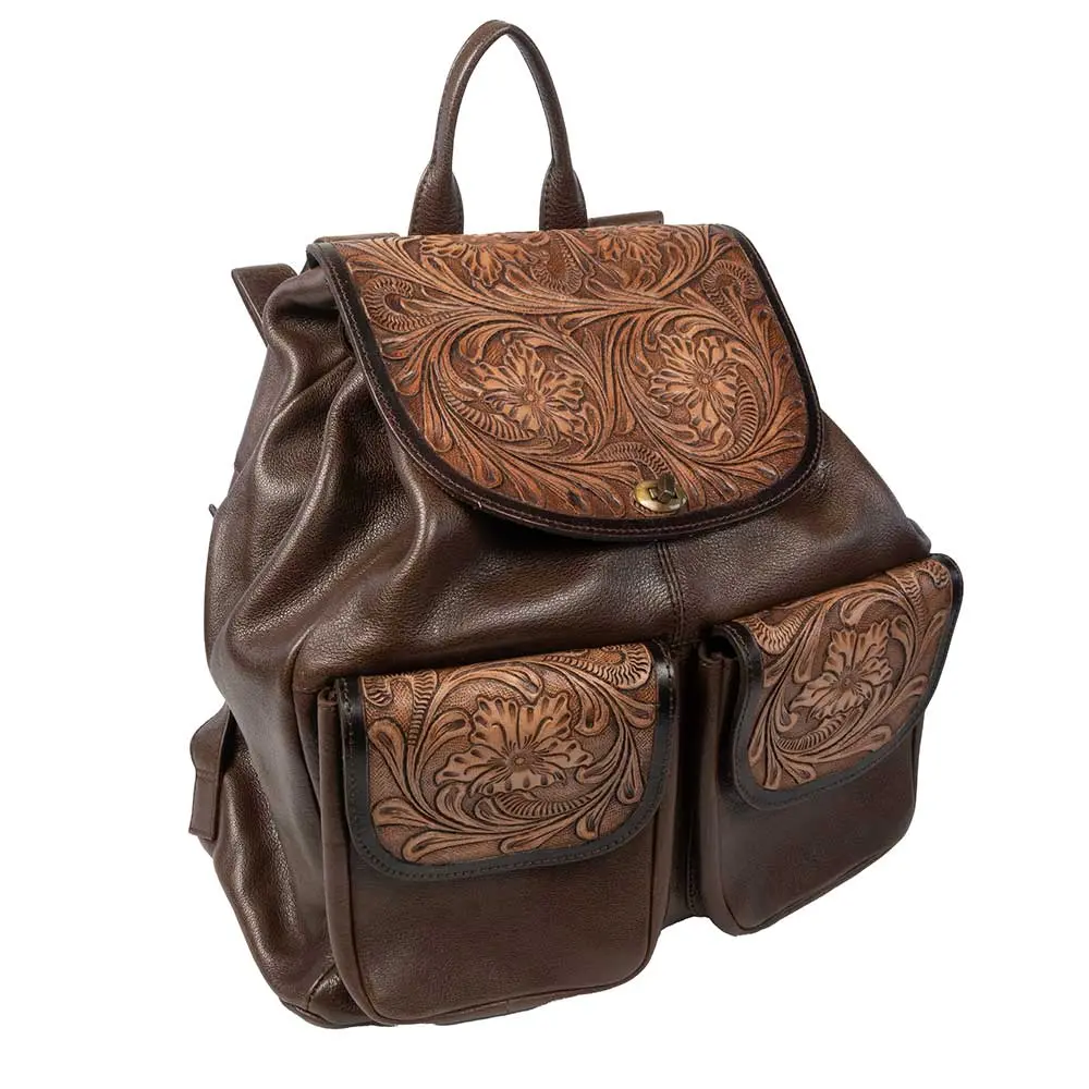 Scout Leather Co. Ada Tooled Two Pocket Backpack - Brown - Final Sale 1